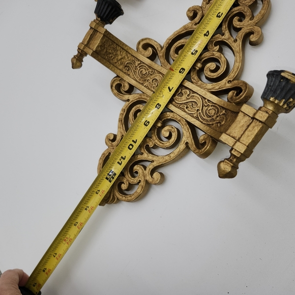 Vintage Mid Century 1969 Dart Gold Gilded Scroll Candle Holders Wall Sconces - Picture 6 of 15